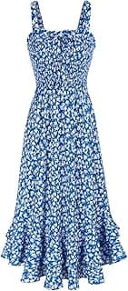 Women Summer Strappy Floral Maxi Dress Square Neck Dual La — image 1