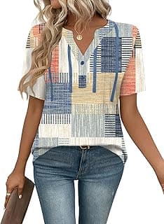 Women Tops Short Sleeve Button Dressy Tunic Summer V Neck — image 1