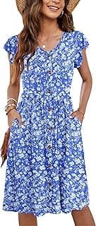 Women Summer Dresses V Neck Ruffle Sleeve Casual Swing Ela — image 1