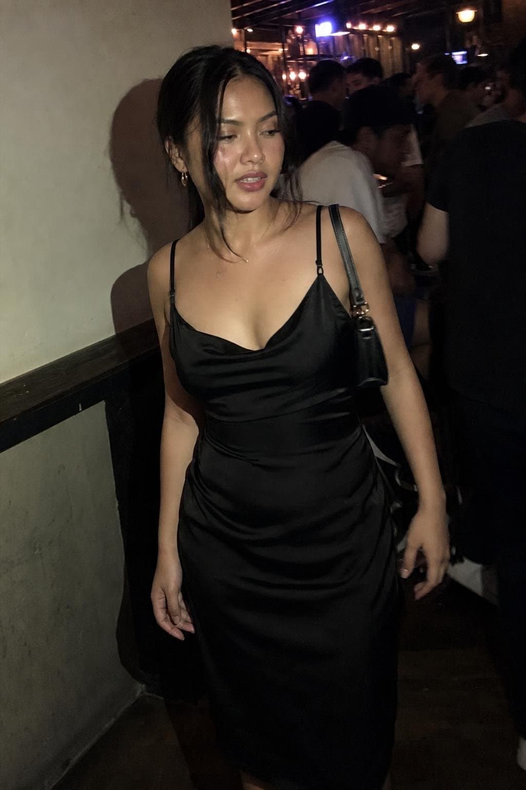Black satin slip dress, worn once — image 1