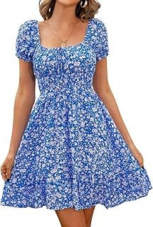 Womens Summer Casual Sweetheart Neckline Puff Sleeve Flora — image 1