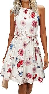 Women's Summer Halter Neck Dresses Floral Print/Solid Slee — image 1